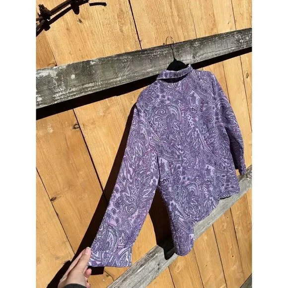 Apostrophe Womens Top Size XL Paisley 3/4 Sleeve Shirt Purple Button Up Spring - Picture 9 of 9